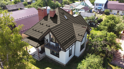 Металлочерепица Grand Line Квинта плюс 0,5 Velur RR 32 темно-коричневый