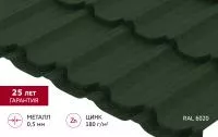 Металлочерепица Grand Line Квинта плюс 0,5 Сатин матовый ТХ RAL 6020 хромовая зелень
